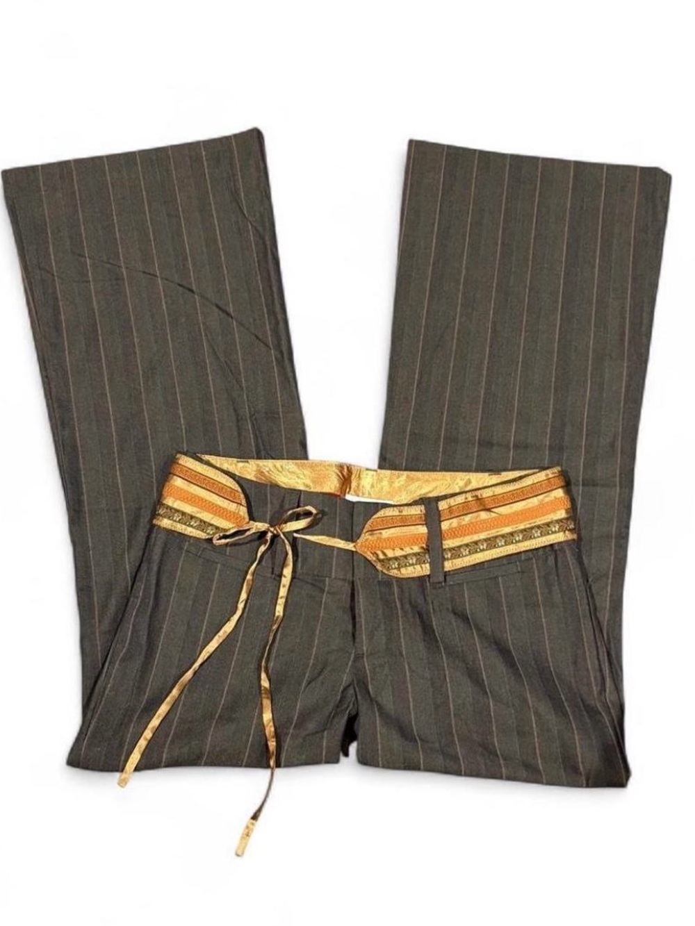 Y2K Pinstripe Dress Pants with Golden Waistband